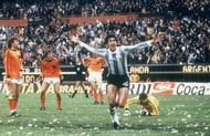 Mario Kempes of Argentina celebrates scoring a goal